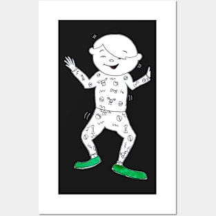 Cute Boy Dancing in Pajamas Posters and Art